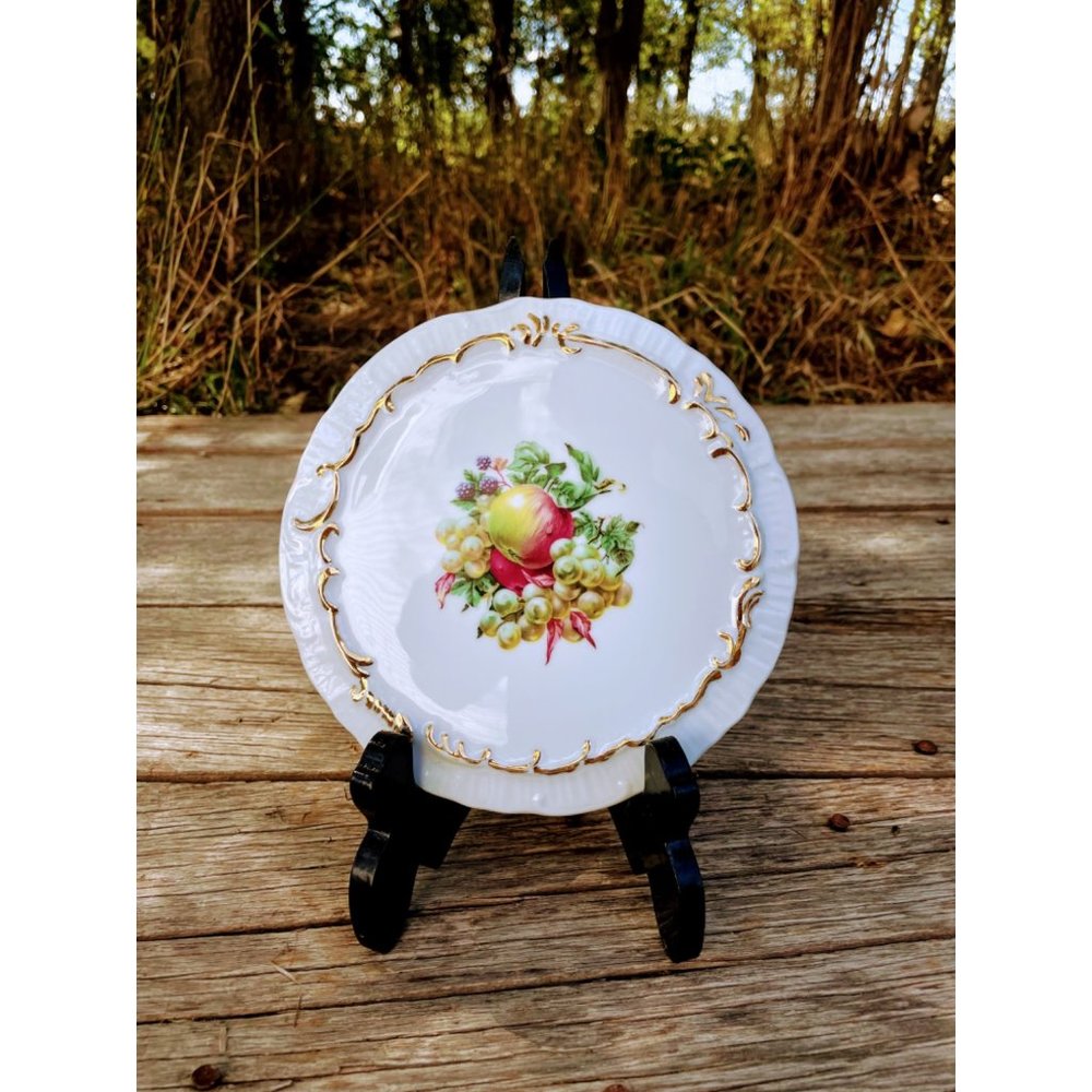 Vintage Tea Trivet Hot Plate Porcelain Fruit Picture